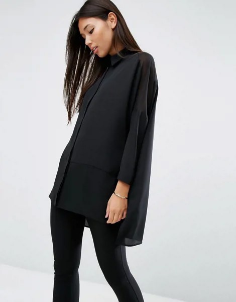 Полупрозрачная мягкая рубашка с длинными рукавами ASOS DESIGN-Черный