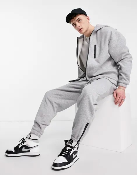 Серые меланжевые oversized-джоггеры с молниями на манжетах (от комплекта) ASOS DESIGN-Серый