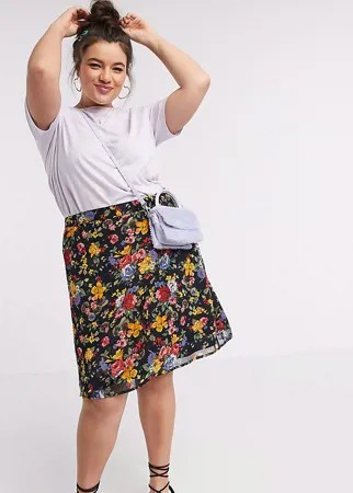 Мини-юбка с цветочным принтом в винтажном стиле Wednesday's Girl Curve-Черный
