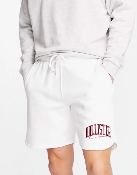 Трикотажные шорты белого цвета с логотипом в университетском стиле Hollister-Белый