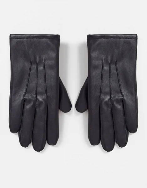 Черные перчатки из искусственной кожи ASOS DESIGN-Черный цвет
