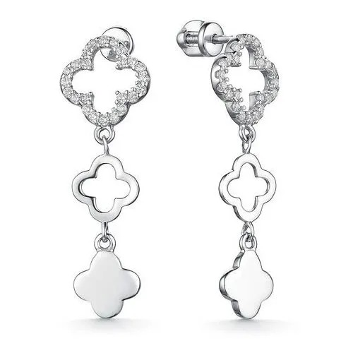 Серьги пусеты Dewi, серебро, 925 проба, родирование, фианит, , серебристый