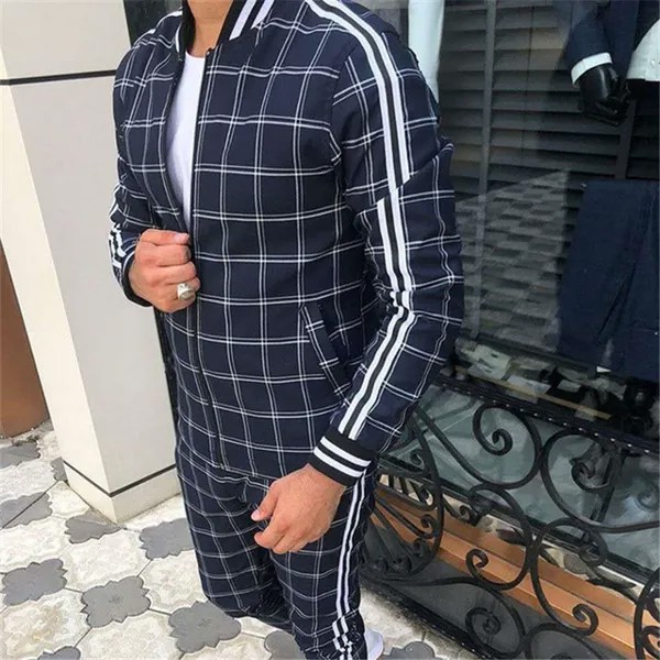 Мужская спортивная одежда 2022, мужской костюм с принтом 3 D, мужская одежда в клетку на молнии, стеганое одеяло, комплект из двух предметов
