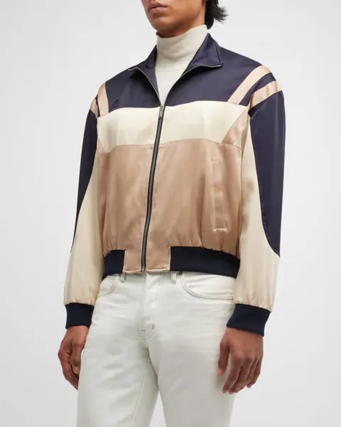 Мужская атласная спортивная куртка с цветными блоками Saint Laurent