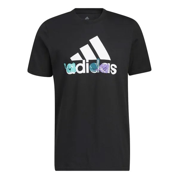 Футболка Adidas Logo Cartoon Pattern Printing Round Neck Short Sleeve Black T-Shirt, Черный