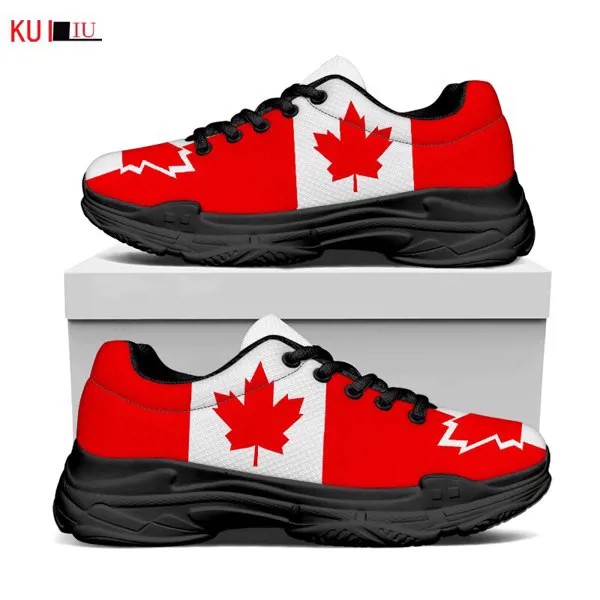 Кроссовки KUILIU женские из дышащего сетчатого материала, модная повседневная обувь на толстой платформе, с принтом в виде канадского флага, у...