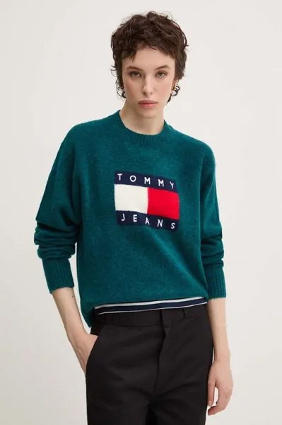 Свитер из смесовой шерсти Tommy Jeans, бирюзовый