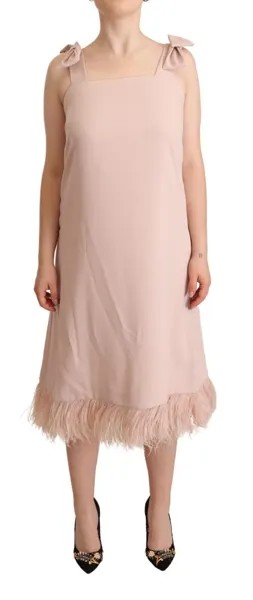 Платье PAROSH прямого кроя, розовое, из полиэстера, без рукавов, миди с перьями IT42/US8/M $900