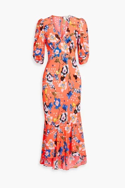 Платье миди Tati из крепа с цветочным принтом Diane Von Furstenberg, коралл