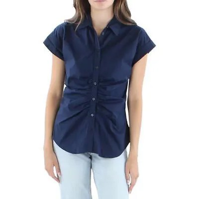 Женская темно-синяя рубашка на пуговицах с гофрированной рубашкой Lauren Ralph Lauren 4 BHFO 3735