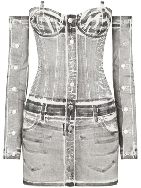 Dsquared2 джинсовое платье мини с открытыми плечами, серый