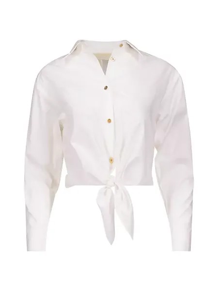 Хлопковая рубашка с завязками на пуговицах спереди Michael Michael Kors, белый