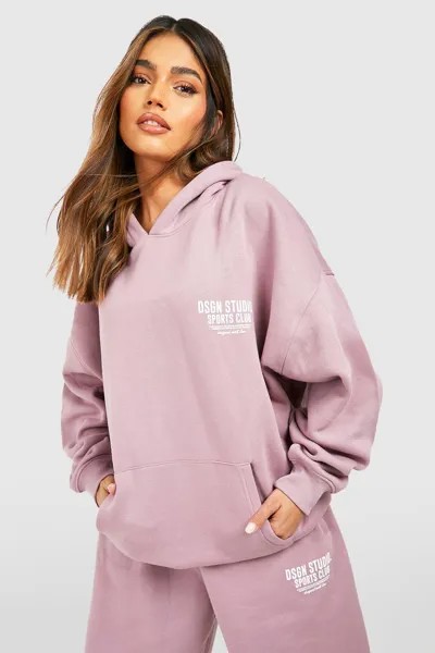 Худи оверсайз с лозницой sports club Boohoo, сиреневый