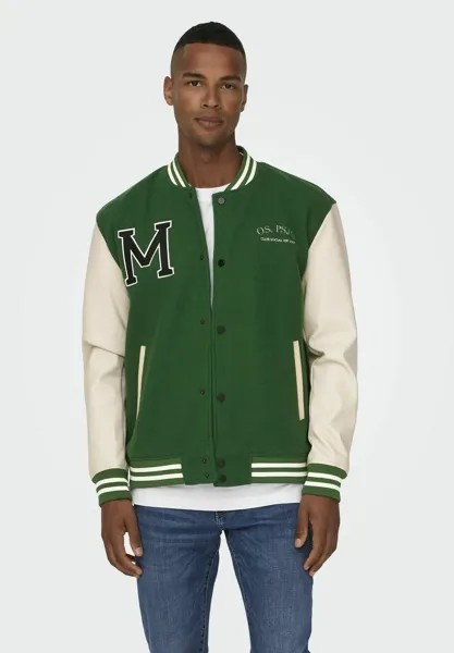 Куртка-бомбер БЛУЗОН ON JAY VARSITY 23 OTW Only & Sons, темно-зеленый