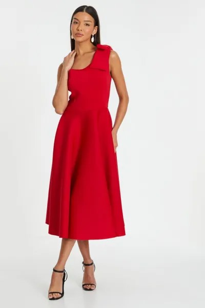 Красное платье-миди с бантом на одно плечо QUIZ Clothing