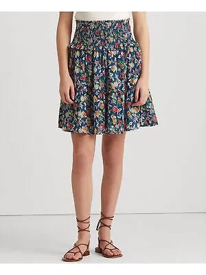 Женская темно-синяя юбка-трапеция выше колена RALPH LAUREN с цветочным принтом и сборками 14