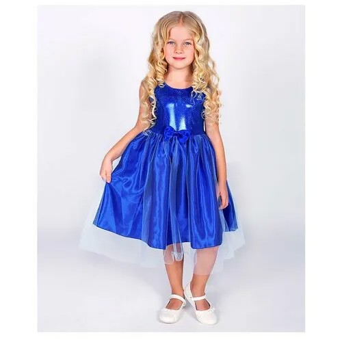 Платье радуга дети, нарядное, однотонное, размер 30/122, синий
