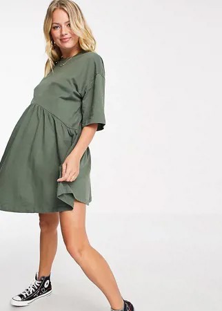 Oversized-платье мини цвета хаки с присборенной юбкой и заниженной талией ASOS DESIGN Maternity-Зеленый цвет