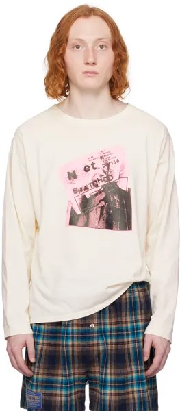 Бежевая футболка с длинным рукавом с принтом Maison Margiela