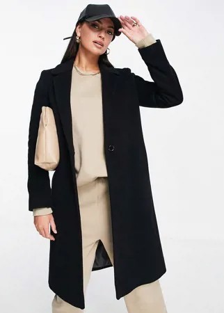 Черное пальто узкого кроя из смесовой шерсти в университетском стиле Helene Berman-Черный цвет
