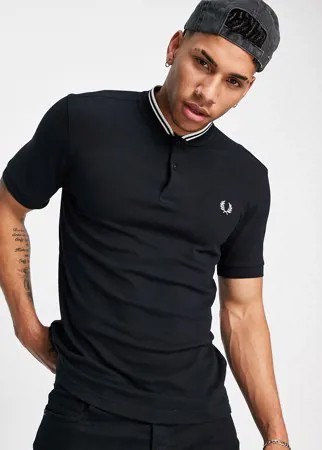 Черное поло из пике с воротником в стиле бомбер Fred Perry-Черный цвет