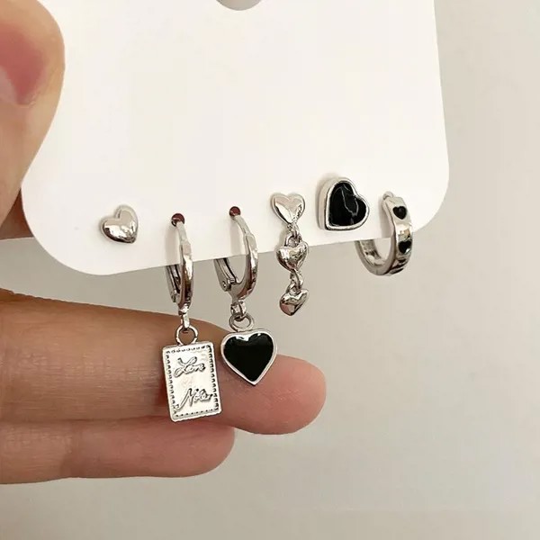 6шт / набор серебро цвет металл кисточка цепочка любовь сердце серьги нерегулярный геометрический обруч серьги для женщин подарки ювелирные изделия