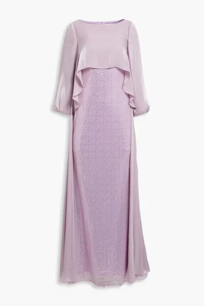 Платье из многослойного жоржета и тюля с пайетками Badgley Mischka, сирень