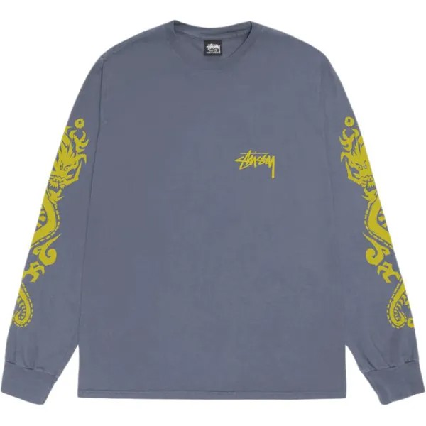 Футболка с длинным рукавом и пигментным окрашиванием «Драконы» Stussy, цвет Natural