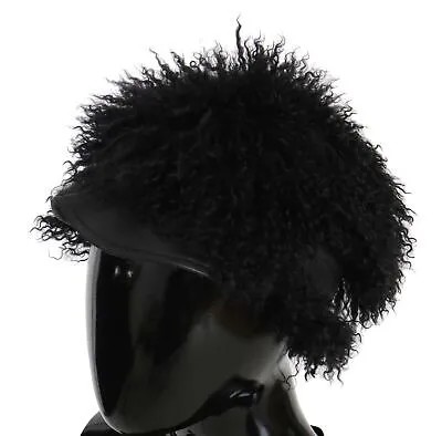 Шляпа DOLCE - GABBANA Черная кожаная кепка из меха тибетского ягненка в стиле Гэтсби s. 56 / С Рекомендуемая розничная цена 1630 долларов США.