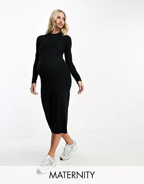 Черное облегающее платье миди из джерси Mamalicious Maternity