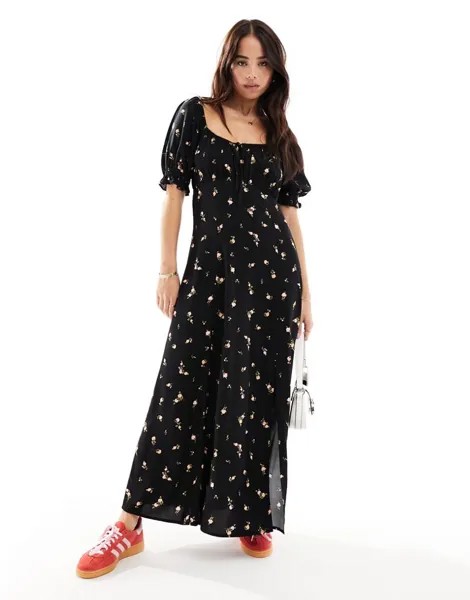 Черное чайное платье миди с завязкой спереди Miss Selfridge