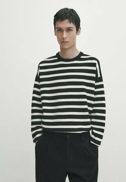 Вязаный джемпер STRIPED CREW NECK SWEATER Massimo Dutti, цвет mottled dark blue