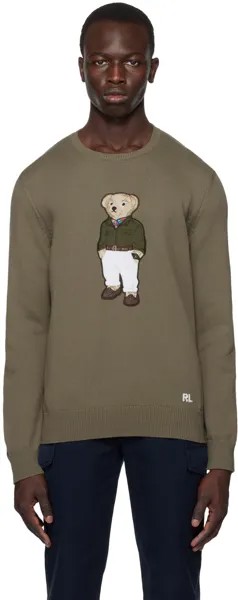 Свитер цвета хаки с медведем Ralph Lauren Purple Label