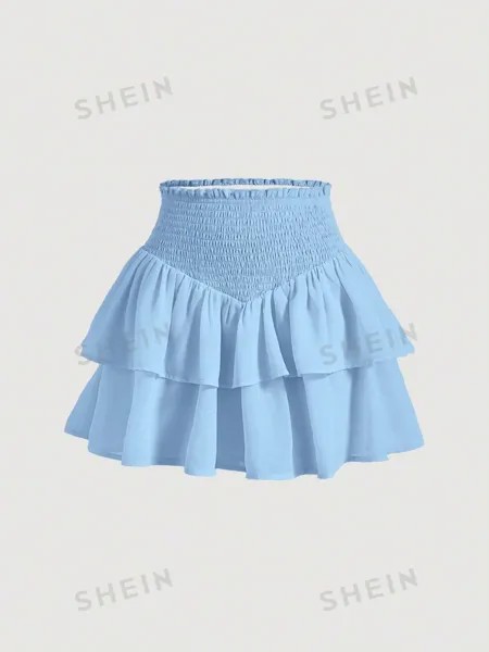 Мини-юбка двухслойная Shein Mod Shein Mod с присборенной талией, голубой