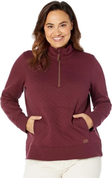 Стеганый свитшот больших размеров. Пуловер с молнией 1/4 и длинными рукавами. L.L.Bean, цвет Deep Wine