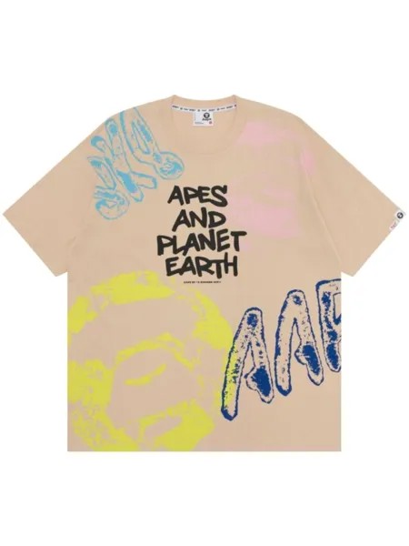 Хлопковая футболка с графическим принтом AAPE BY *A BATHING APE, бежевый