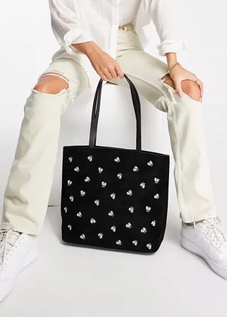 Черная сумка-тоут с мелкими вышитыми ромашками Skinnydip Louis-Черный цвет