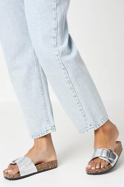 Босоножки-шлепанцы Farris с металлизированным ремешком и пряжкой Dorothy Perkins, серебро
