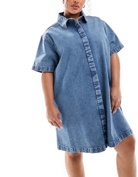 ASOS DESIGN Curve – синее джинсовое платье-рубашка с короткими рукавами