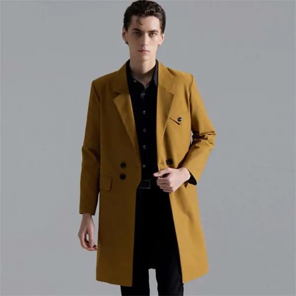 Свободный двубортный костюм, мужские пальто, куртка, длинная одежда, весна-осень 2022, новинка, до колена, черный, желтый
