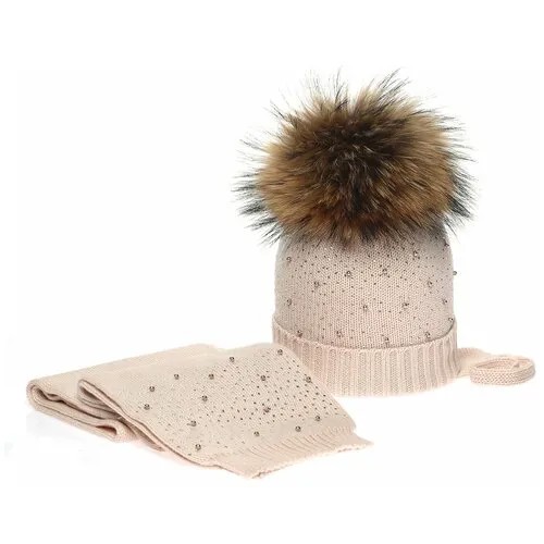 Комплект шапка + шарф Solorana с помпоном - молочный, L(52-54)