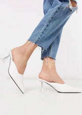 Белые кожаные мюли на прозрачном каблуке Topshop-Белый