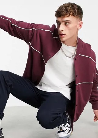 Трикотажная oversized-куртка бордового цвета с кантом ASOS DESIGN-Красный