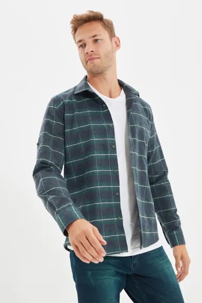Рубашка приталенная мужская Trendyol Lumberjack в клетку с погонами, зеленый