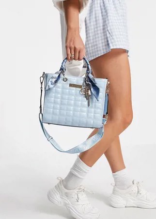 Голубая стеганая сумка-тоут с платком и лакированной отделкой River Island-Голубой