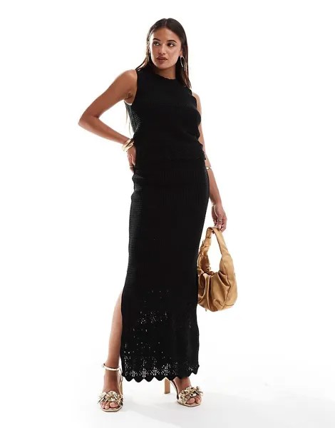 Черная юбка с однотонным краем New Look