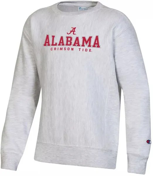 Серый пуловер с круглым вырезом с обратной переплетением Champion Youth Alabama Crimson Tide