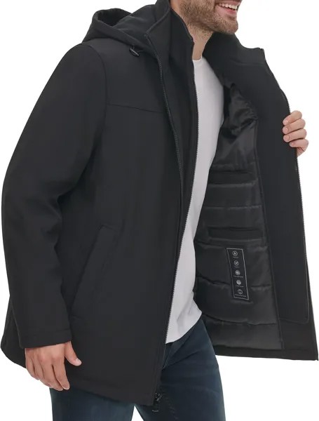 Куртка Men's Hooded Rip Stop Water and Wind Resistant Jacket with Fleece Bib Calvin Klein, цвет Deep Black