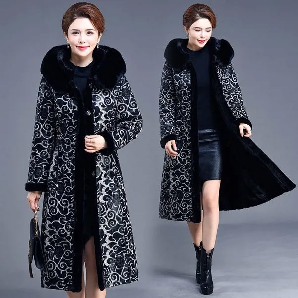 Винтажное замшевое пальто с принтом, женская зимняя куртка с капюшоном большого размера 6XL, новинка 2021, Длинная ветровка, толстая двуоборотн...