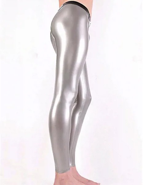 Модные Серебристые латексные брюки со съемным шаговым швом спереди, сексуальные резиновые брюки для мужчин